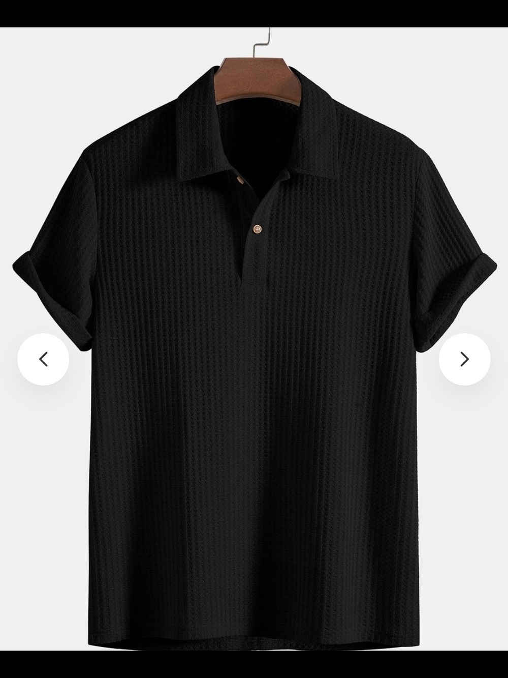 Hoooyi Knitted Waffle Black Short Sleeve Textured Polo Shirt